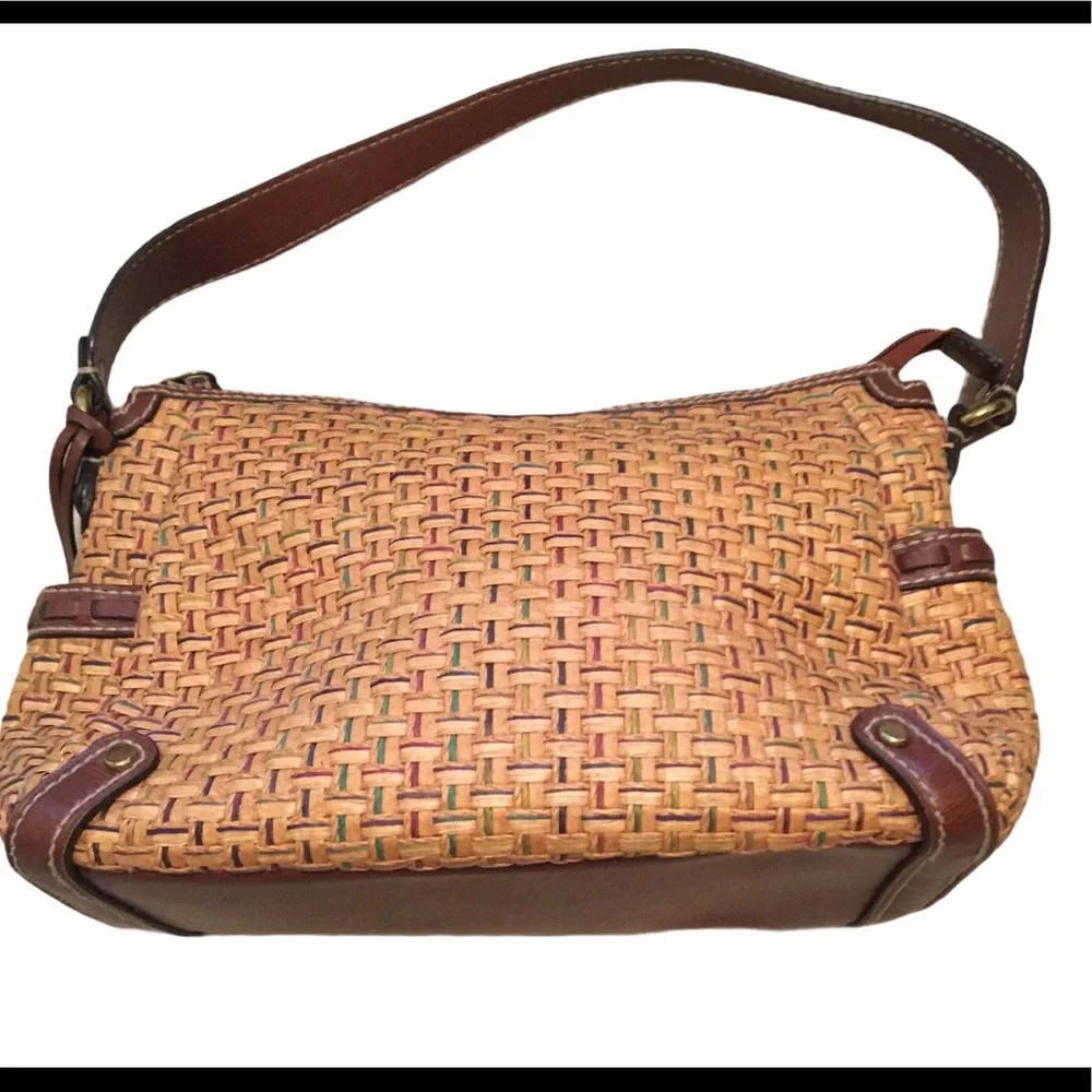 Fossil Vintage Straw Leather Satchel with Key